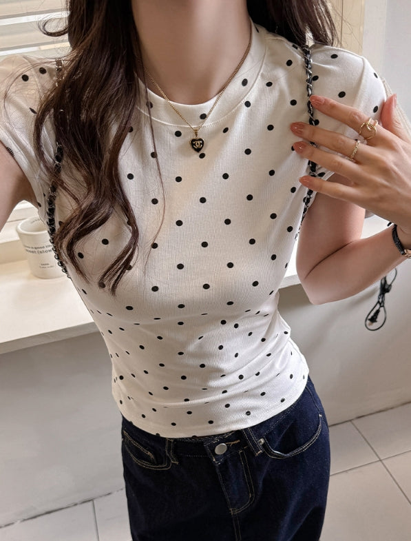 White Polka Dot Crew Neck T-Shirt