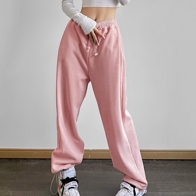 Pink Solid Drawstring Sweatpants