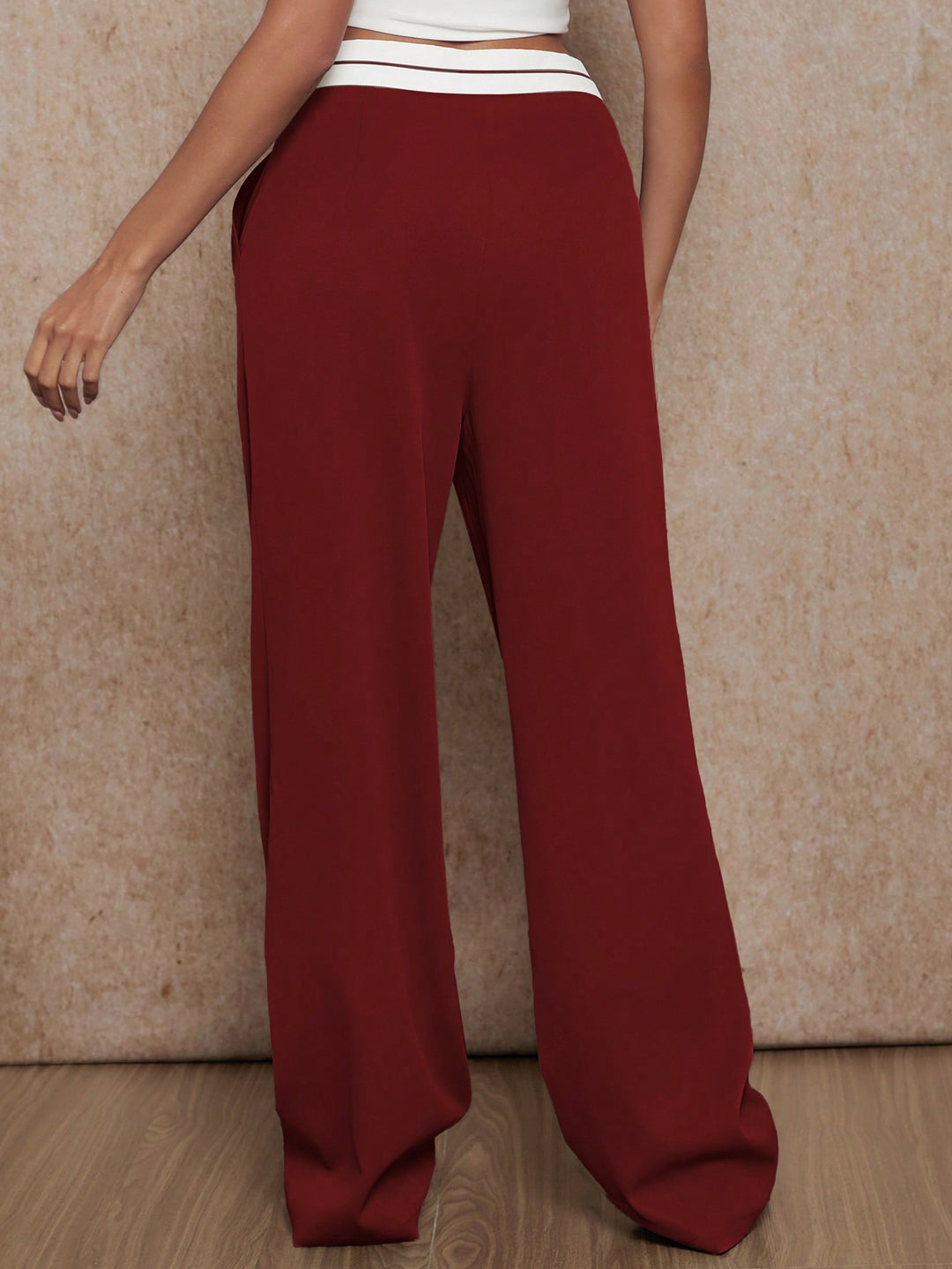 Burgundy Contrast Waitsband Trousers