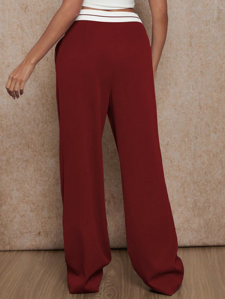 Burgundy Contrast Waitsband Trousers