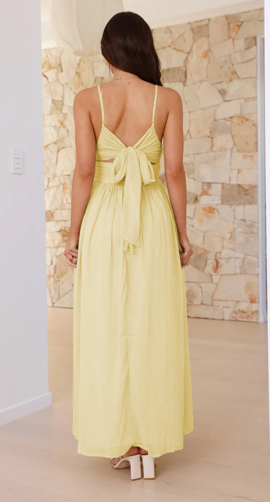 Yellow Plunge Neck Flowy Maxi