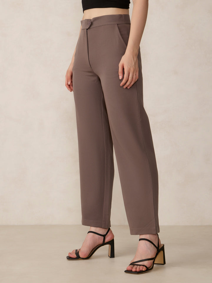Grey Extended Waist Band Straight Fit Trouser