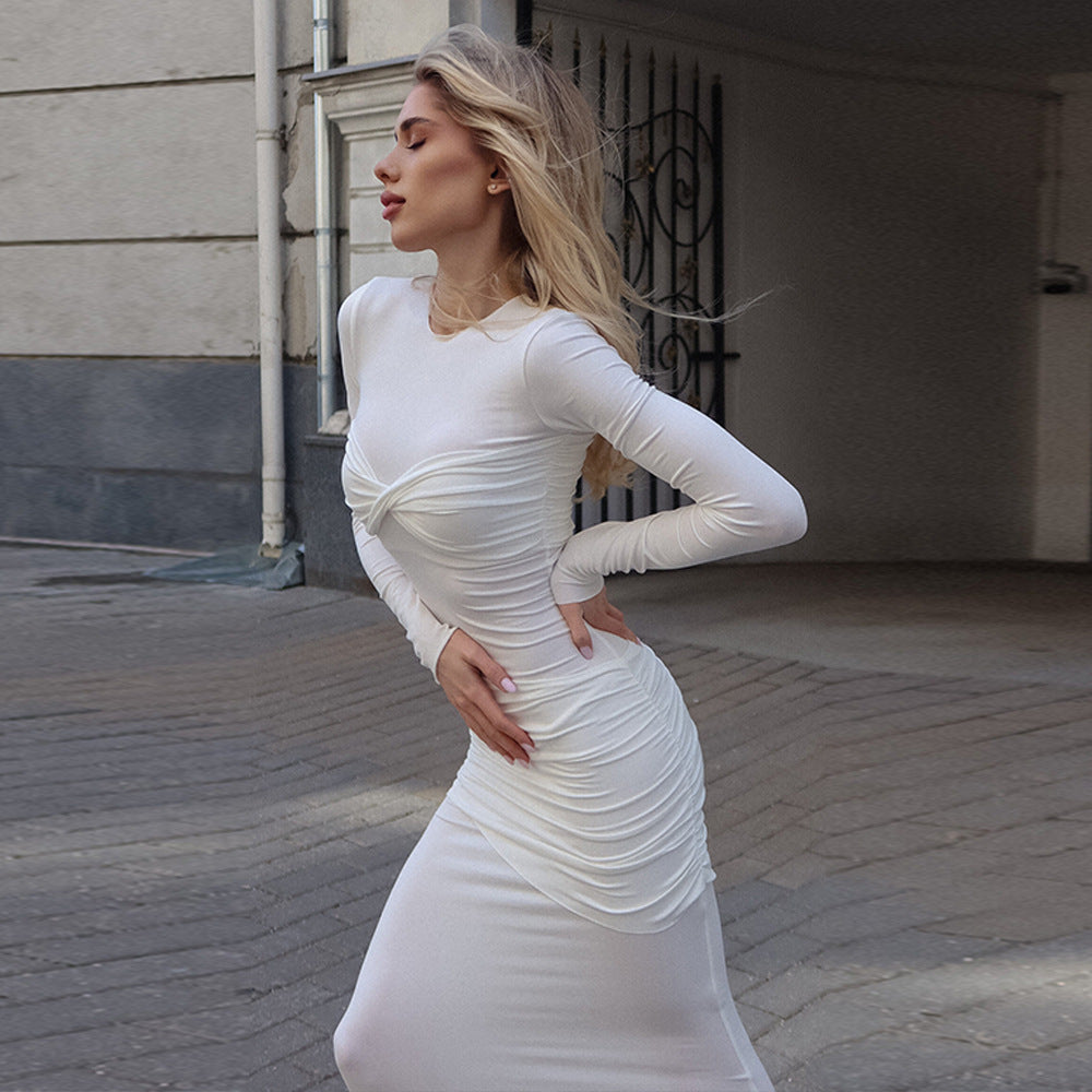 White High Neck Full Sleeve Dress