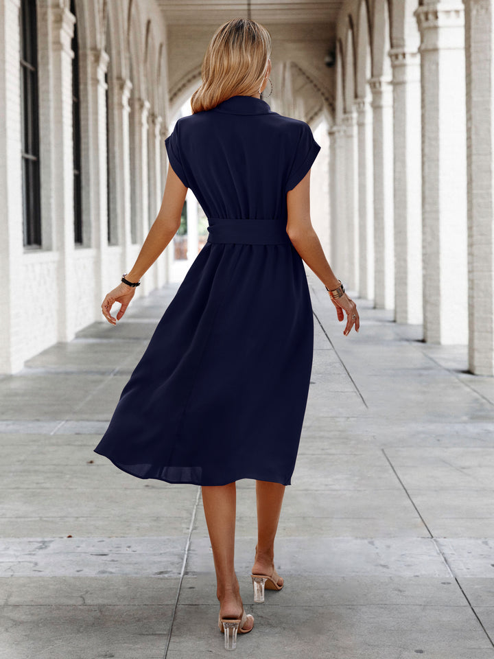 Navy Blue Button Down Tie Up Dress