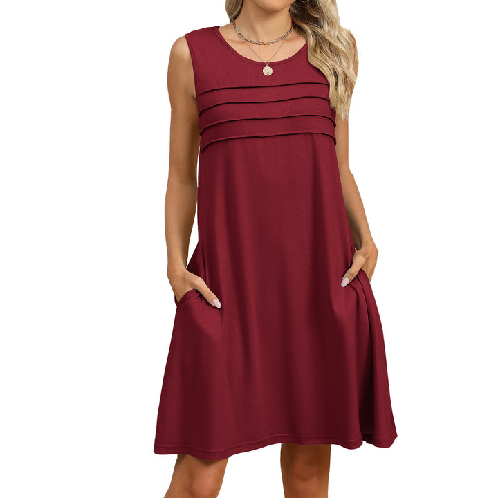 Red Sleeveless Round Neck Dress