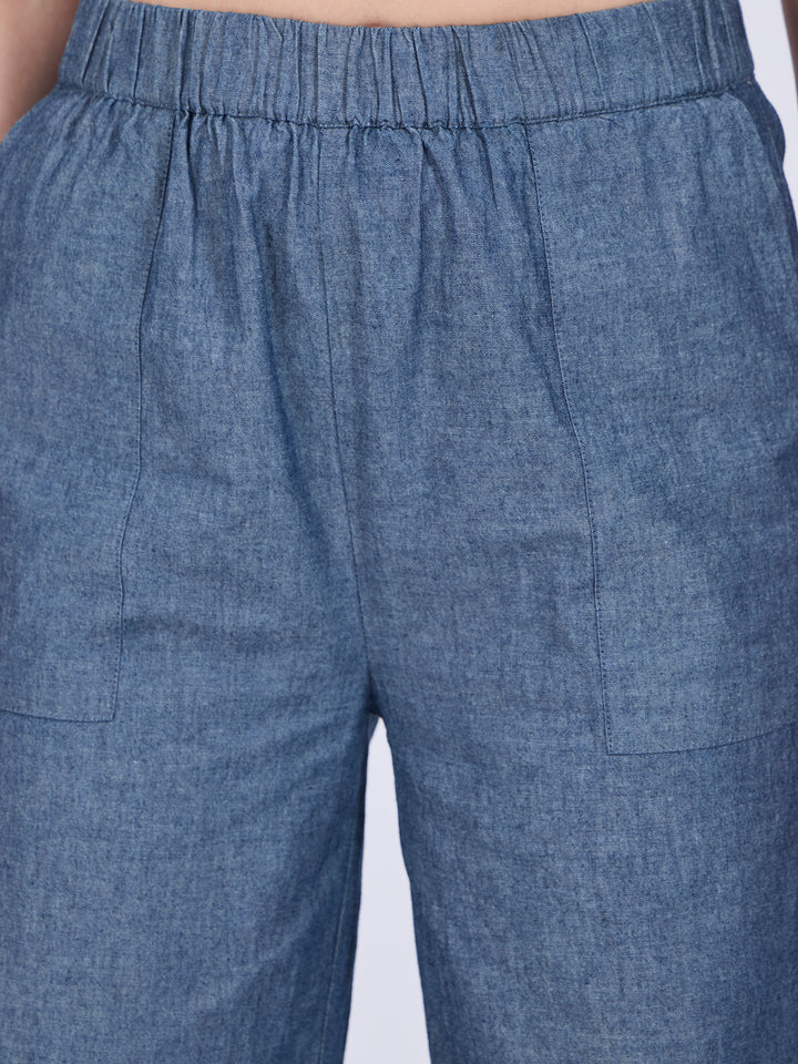 Blue Pleated High Waisted Trousers