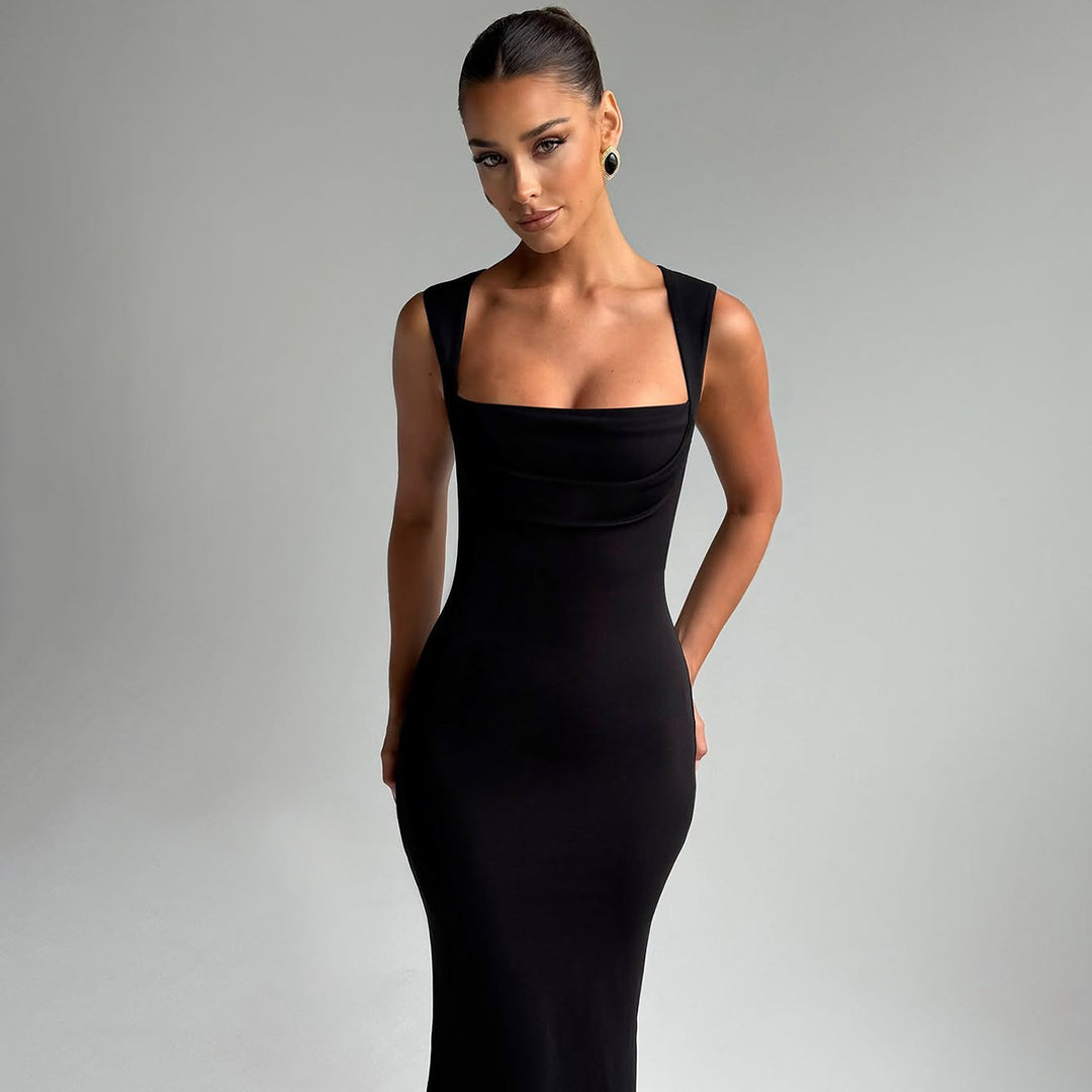 Black Square Neck Mini Bodycon Dress