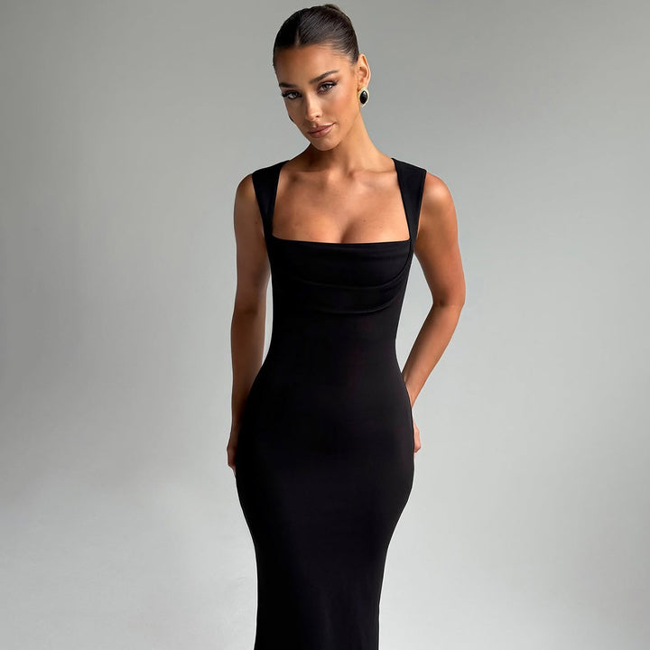 Black Square Neck Mini Bodycon Dress