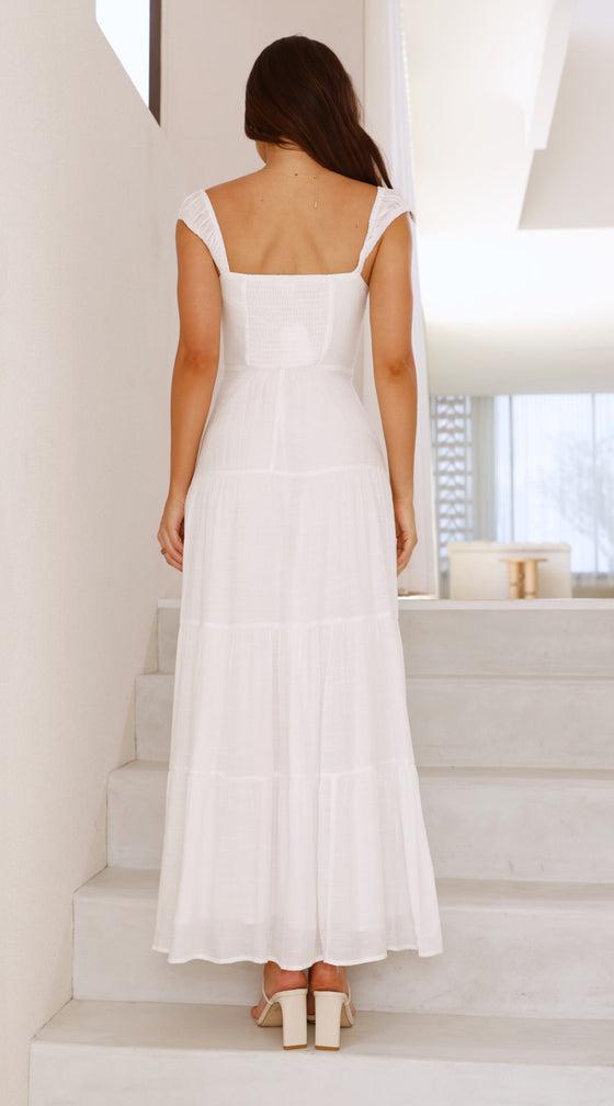 White Strappy Solid Tiered Dress