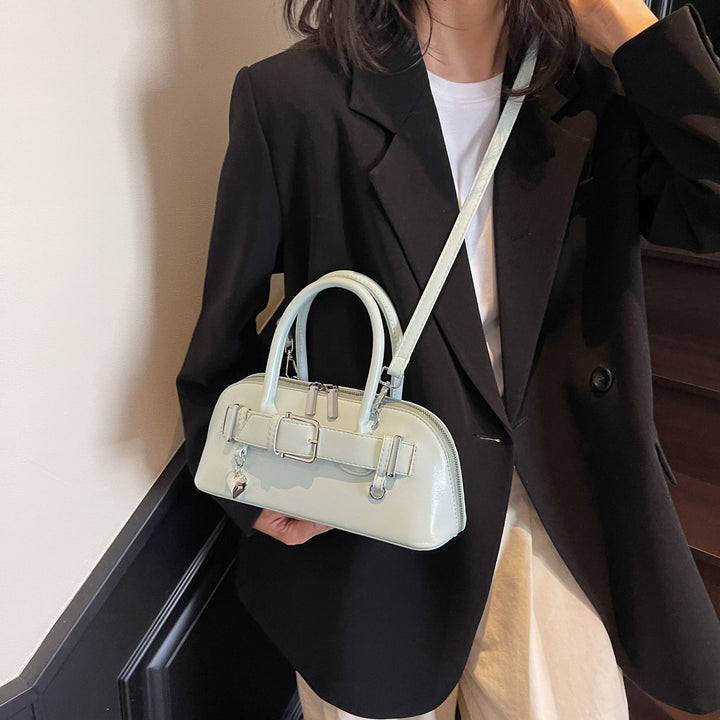 Blue Buckle Belted Hand Bag