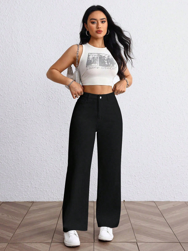 Black Clean Washed Wide Leg Jeans