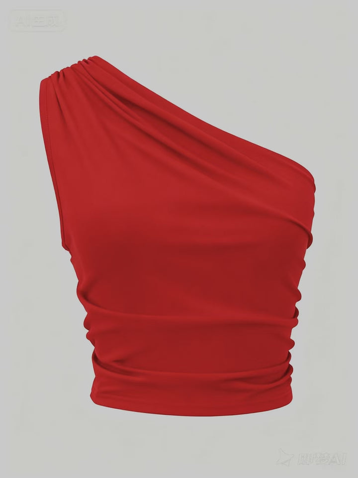 Red One Shoulder Asymmetrical Hem Top