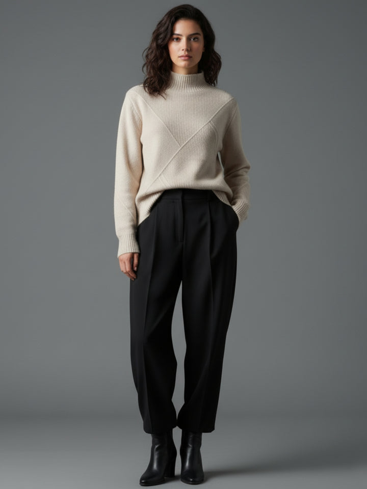 White Textured Regular Basic Sweater