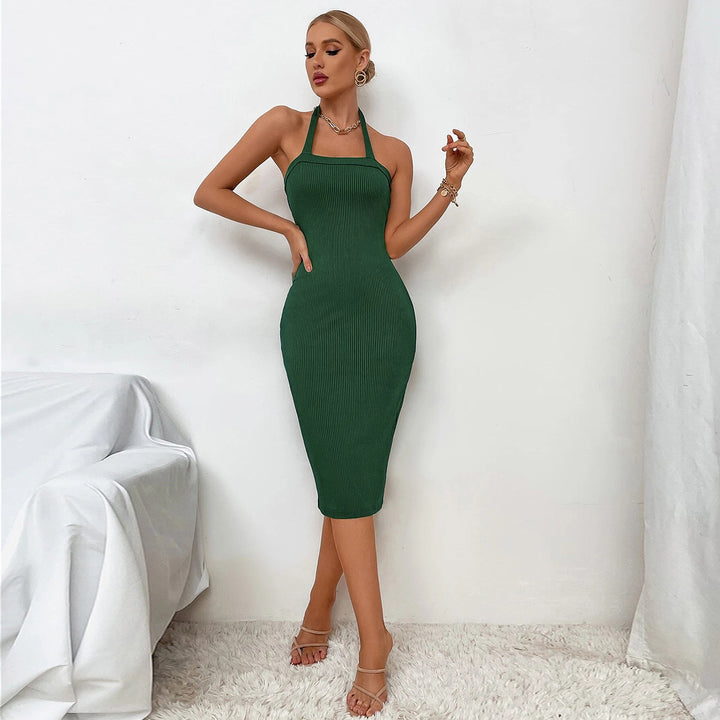 Green Fitted Halter Neck Dress