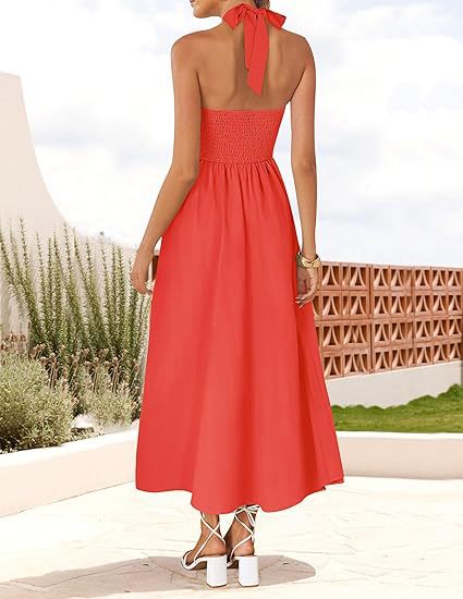 Orange Square Halter Neck Dress