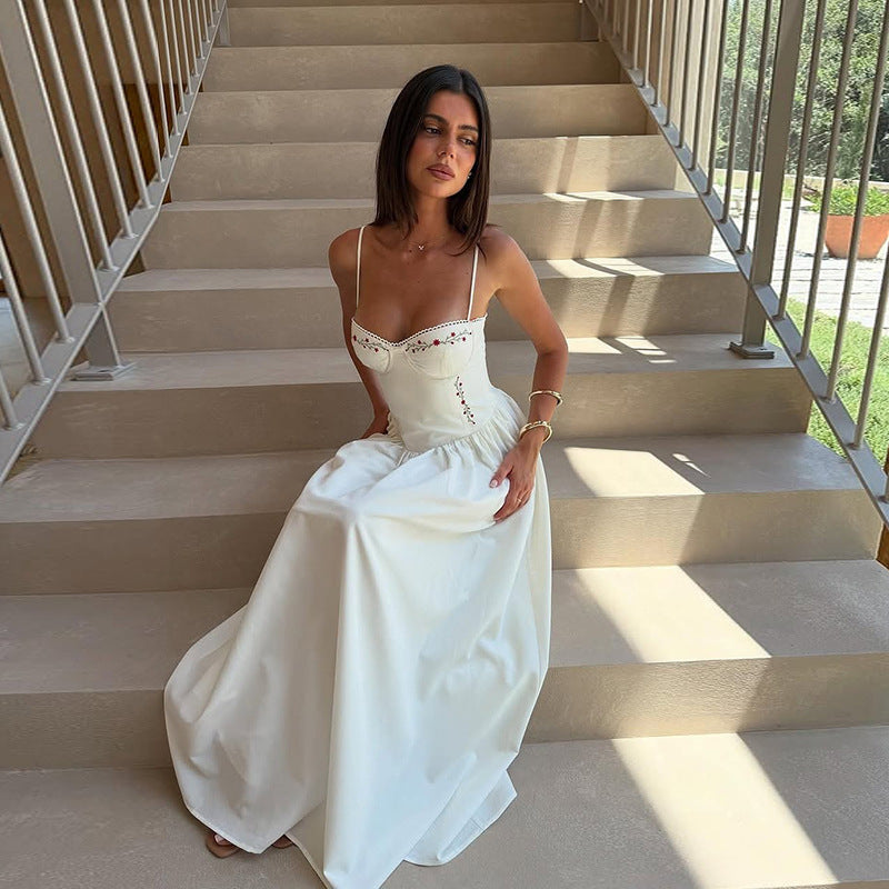 White Corset Fit And Flare Dress