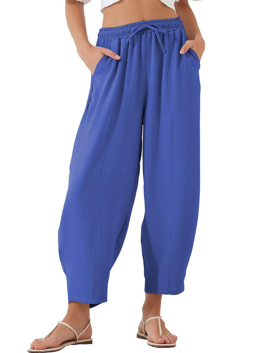Blue Elasticated Waist Band Wide Leg Trouser