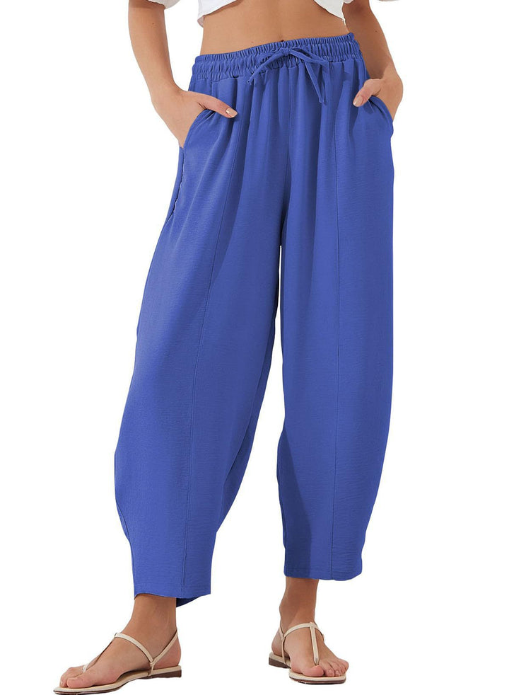 Blue Elasticated Waist Band Wide Leg Trouser