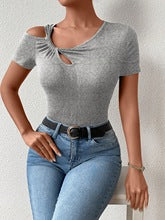 Grey Short Sleeve Neck Detail Top