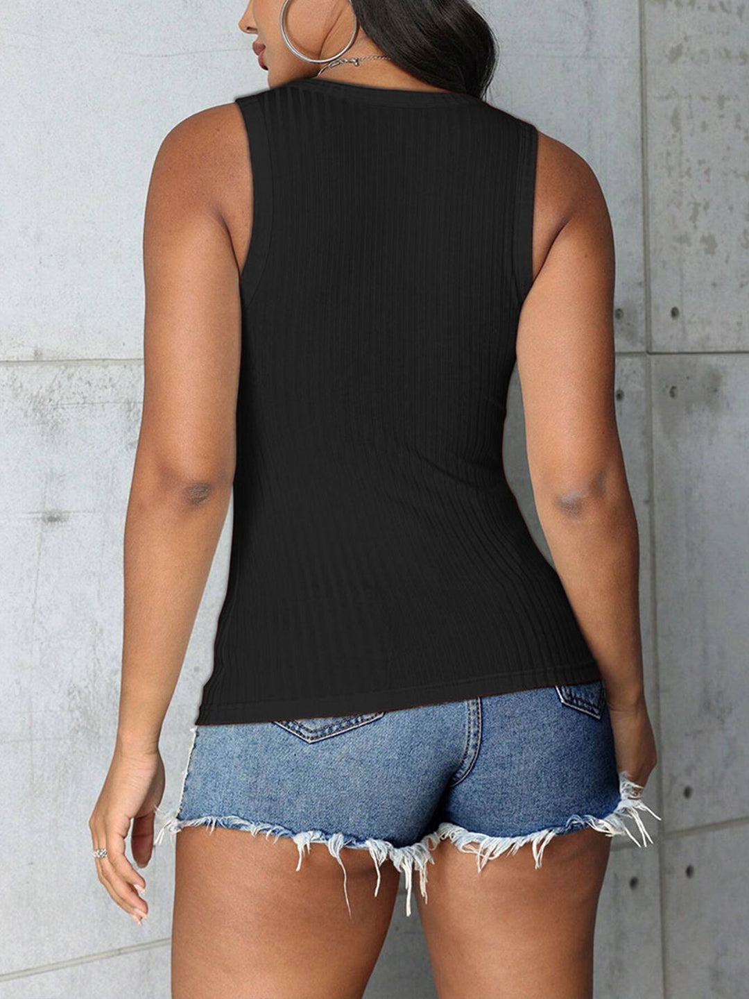 Black Shoulder Strap V Notch Top