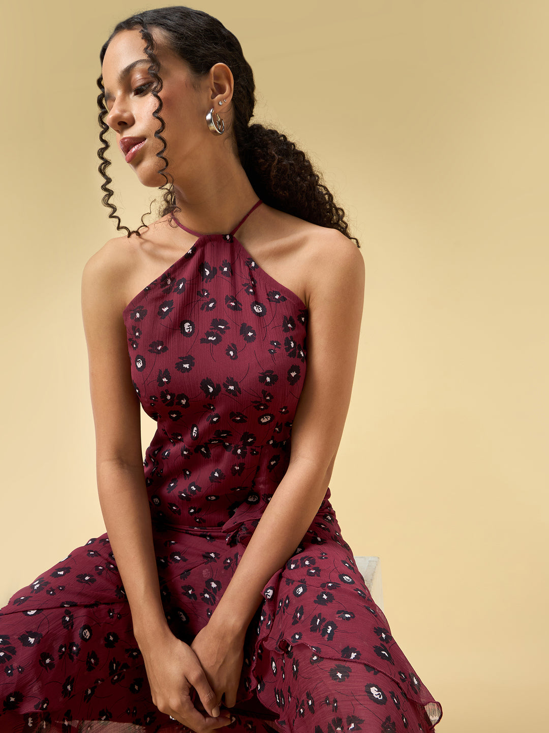 Wine High Slitted Dress