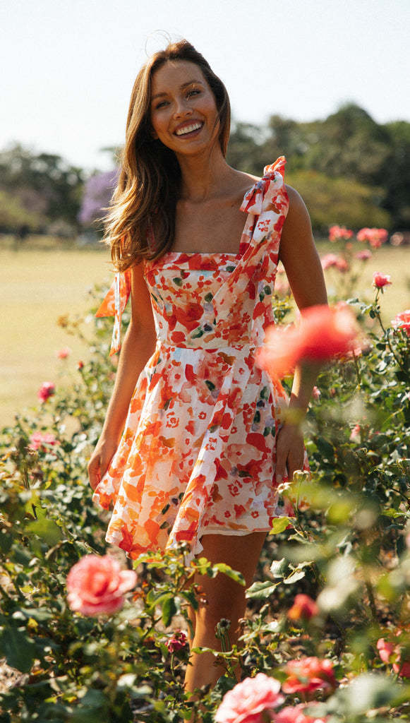 Multi Square Neck Tie Up Dress