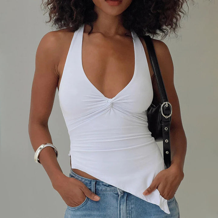 White Asymmetrical Hem With Halter Camisole Top