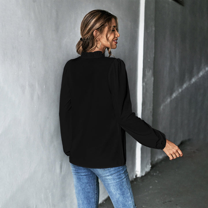 Black Bishop Sleeve Ruffle Hem Top
