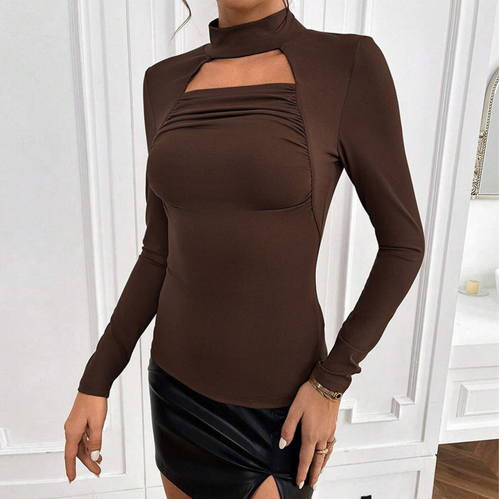 Brown High Neck Cut Out Top