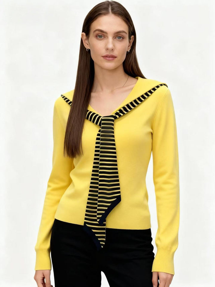 Yellow Full Sleeve V Neck Tie Up Top