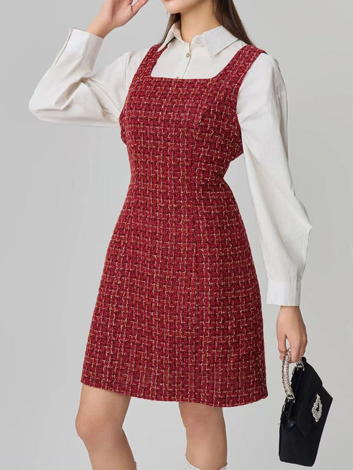Red Shoulder Strap Patterned Dress
