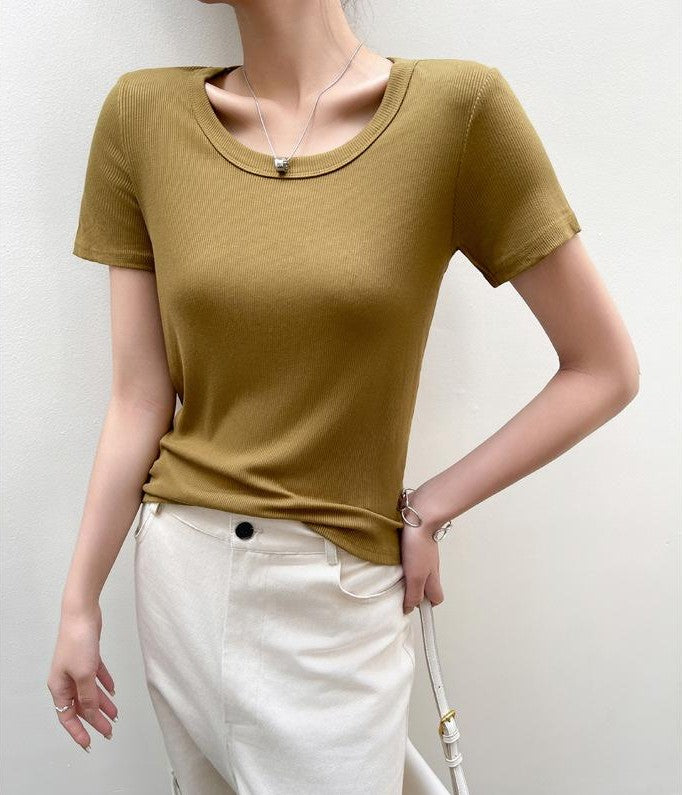 Mustard Round Neck Relaxed Fit T-Shirt