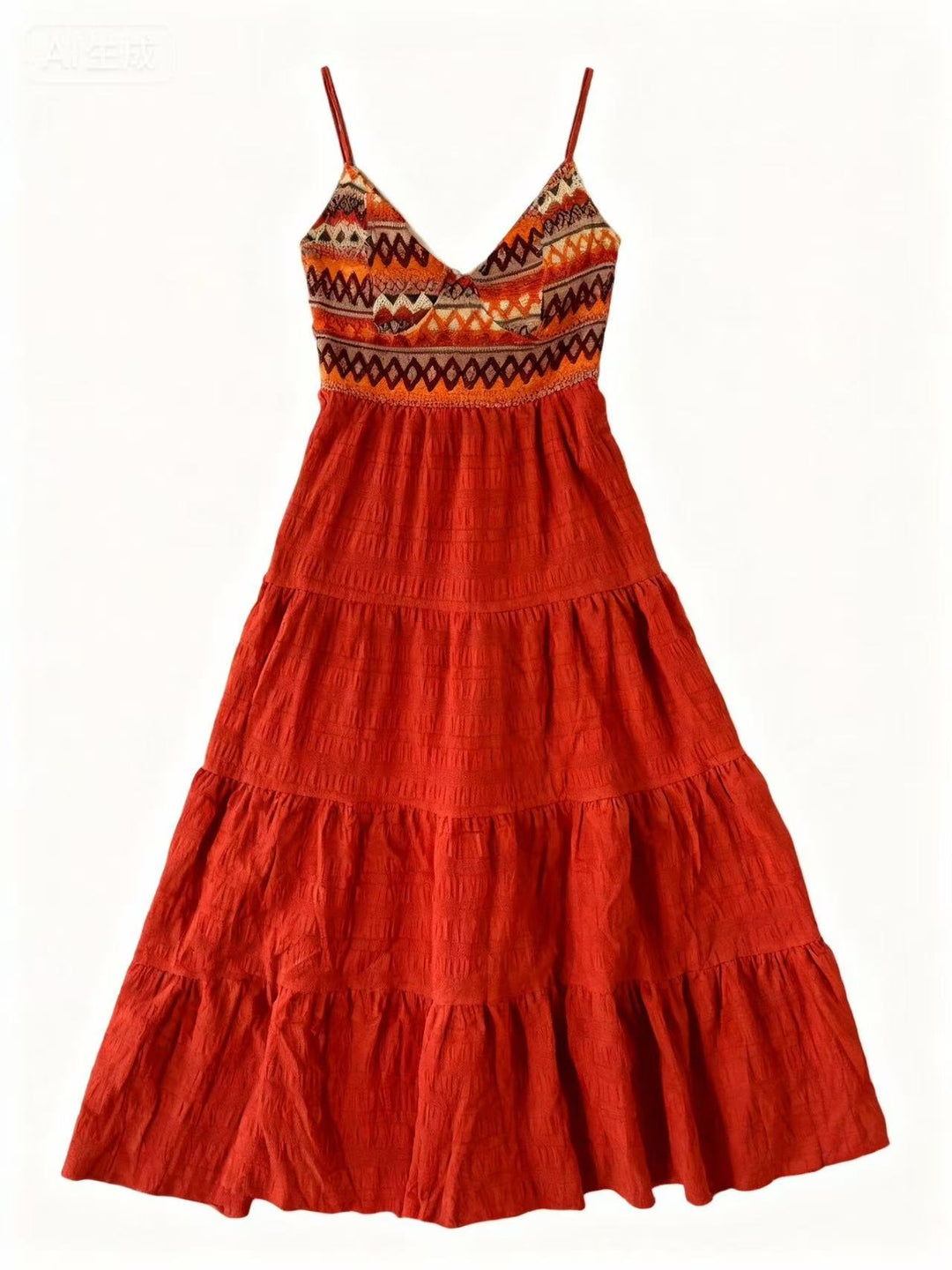 Orange Shoulder Strap Back Bow Tiered Dress