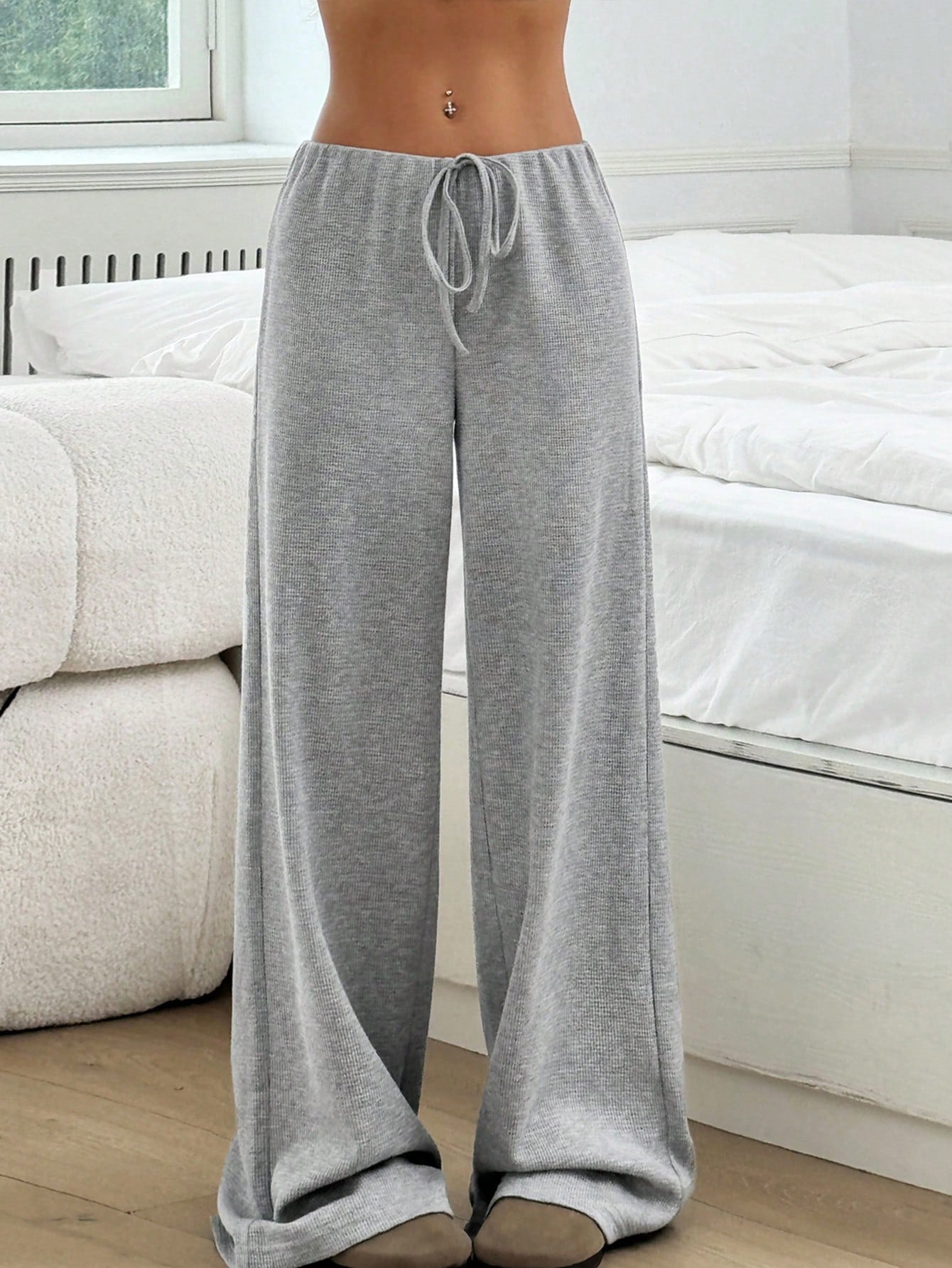 Grey Striped Straight Fit Pant