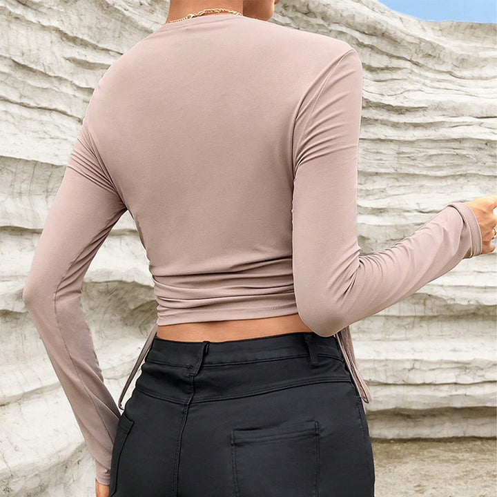 Mauve Ide Neck Top With Side Ruching Tie Up