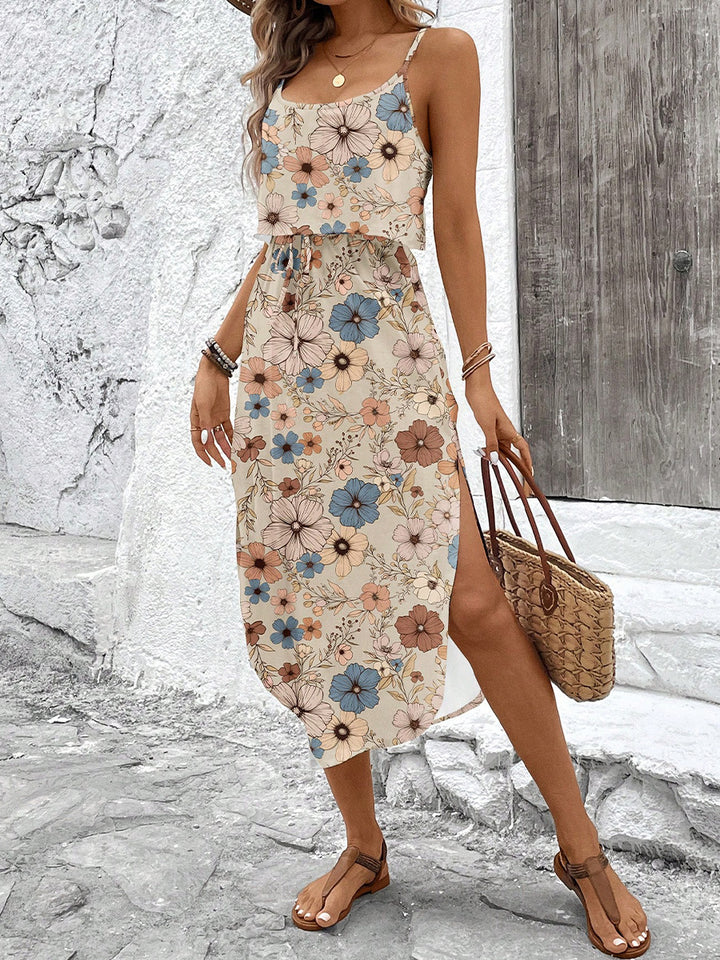 Cream Floral Printed Tiered Dress