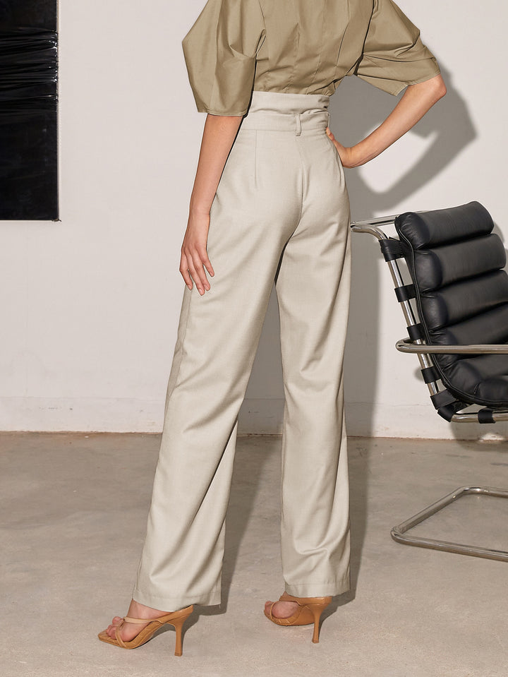 Cream High Waist Side Button Pant