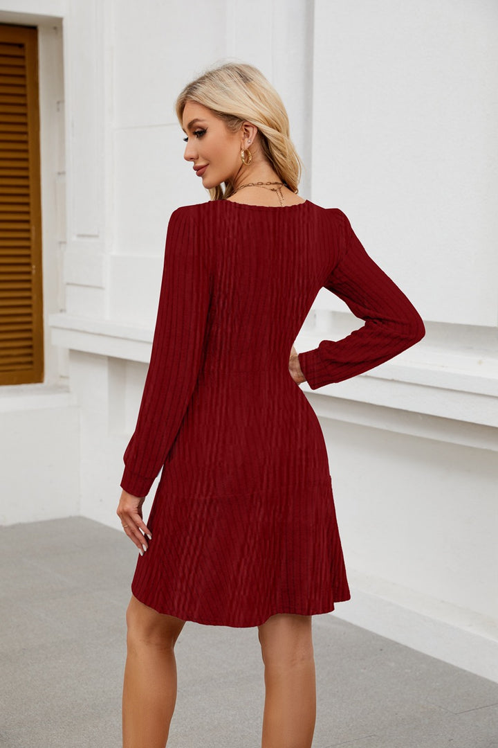 Red Wide Spaced Rib Mini Dress