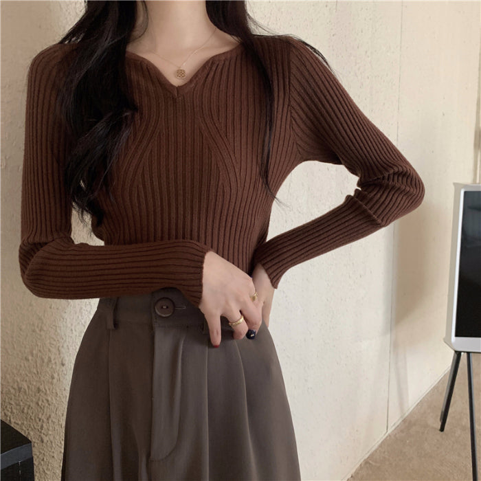Brown Flat V Neck Top