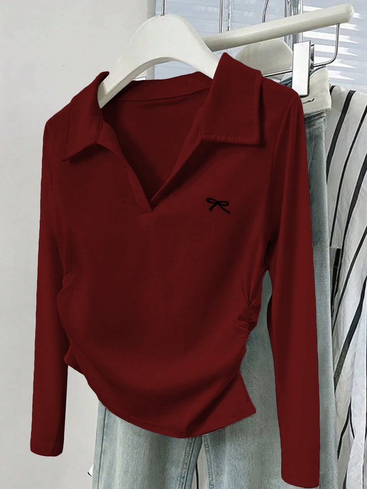 Wine Collared Casual Top