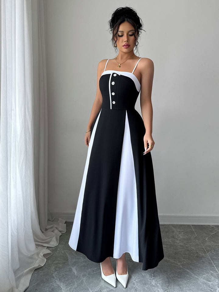 Black Shoulder Strap Colour Block  Dress