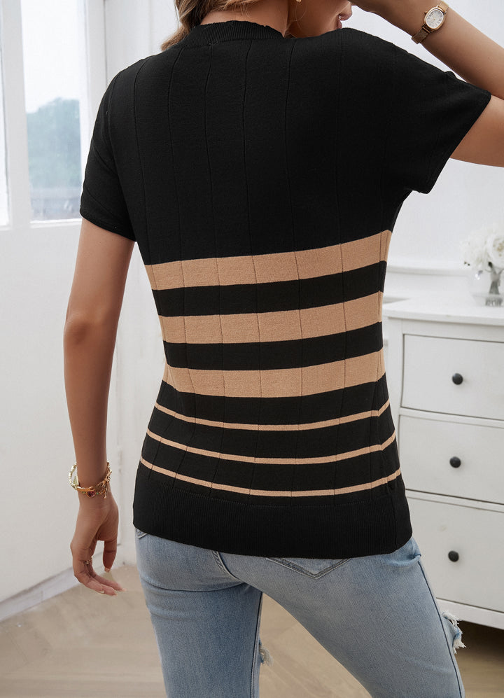 Black & Khaki Striped Top