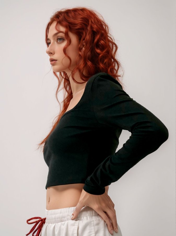 Black Full Sleeve Square Neck Top