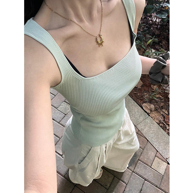 Blue Square Neck Fitted Top