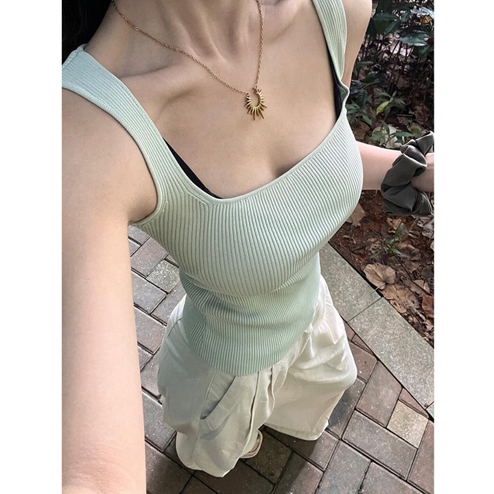 Blue Square Neck Fitted Top