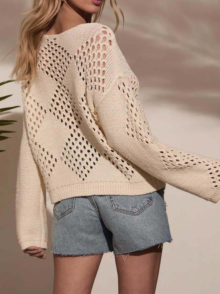 Cream Full Sleeve Textured Sweaters
