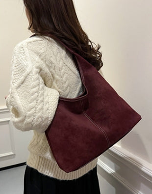 Burgundy Smooth Crescent Zip-Up Hobo