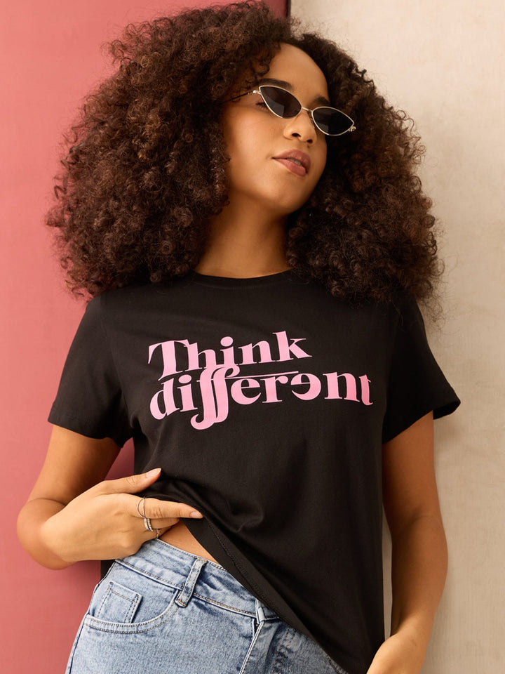 Black Regular Fit Graphic Tshirt