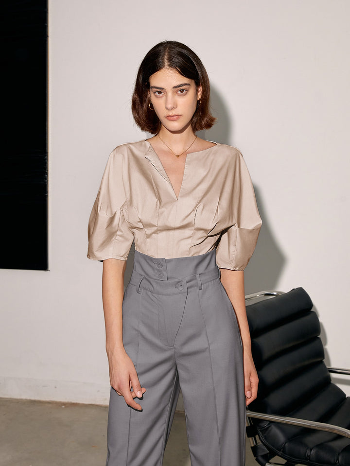 Grey High Waist Side Button Pant