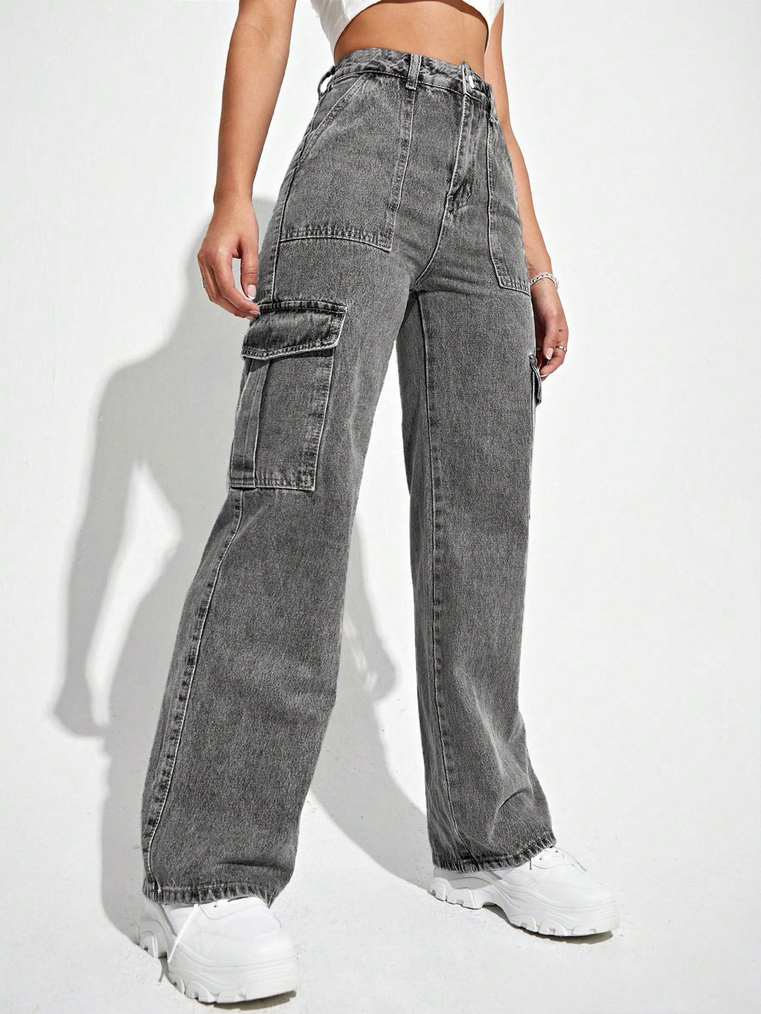 Grey Cargo Pocket Detailed Jeans